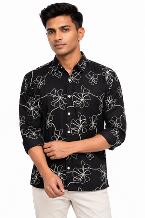 Black Floral Embroidery Shirt