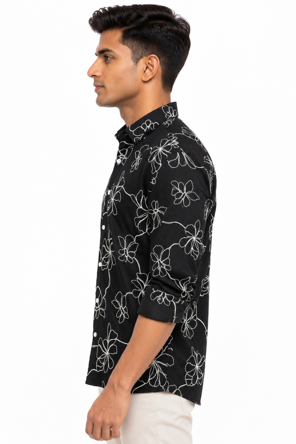 Black Floral Embroidery Shirt