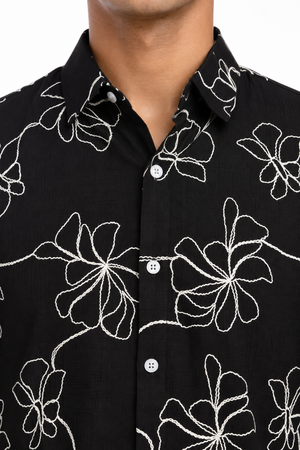 Black Floral Embroidery Shirt
