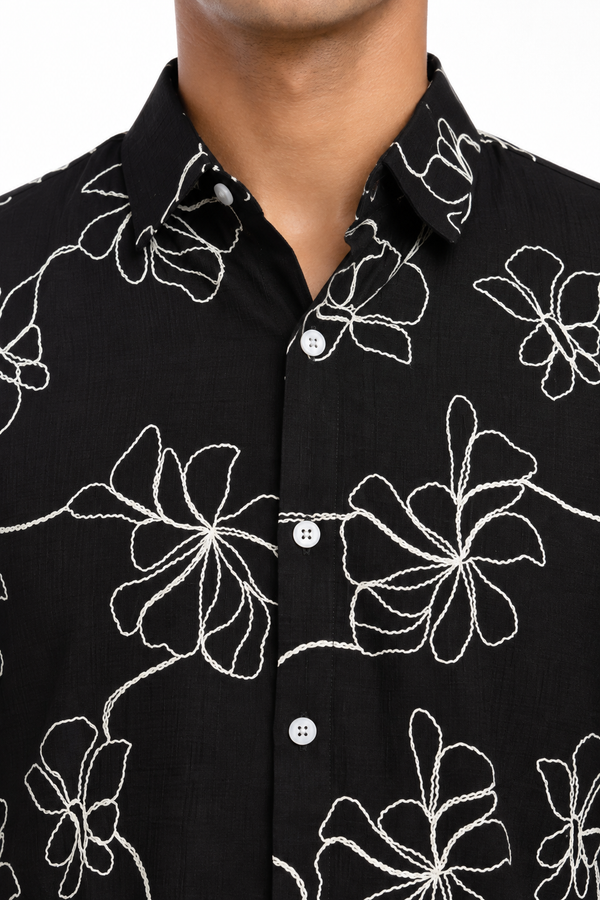 Black Floral Embroidery Shirt
