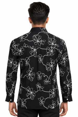 Black Floral Embroidery Shirt