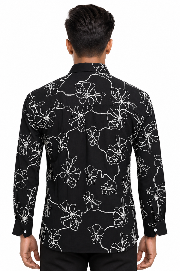 Black Floral Embroidery Shirt