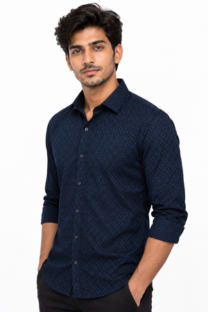 Navy Blue Textured Shirt