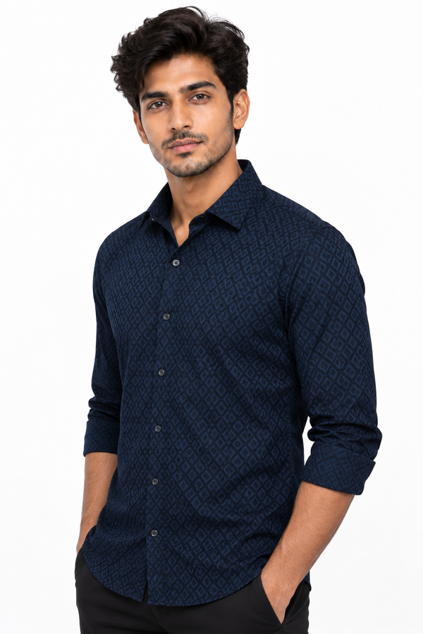 Navy Blue Textured Shirt