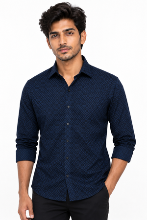 Navy Blue Textured Shirt
