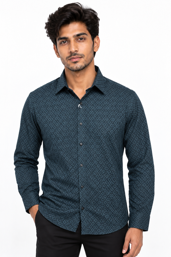 Teal Blue Textured Shirt