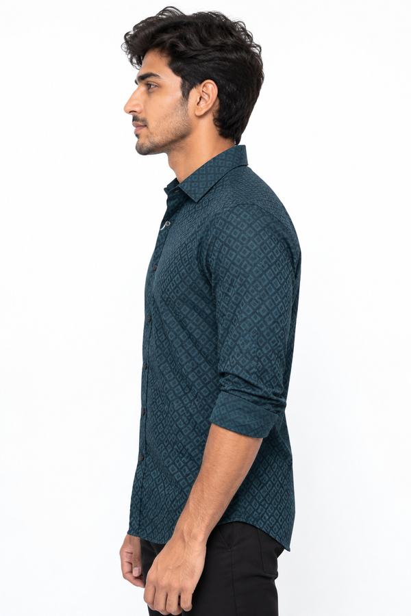 Teal Blue Textured Shirt