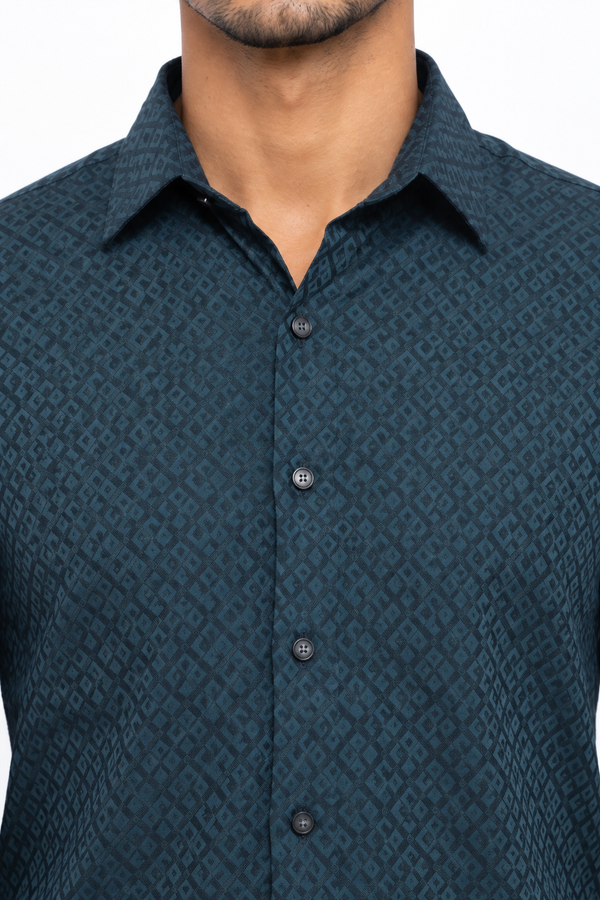 Teal Blue Textured Shirt