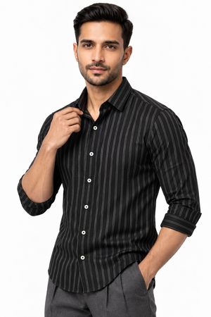 Black Linen Stripe Shirt