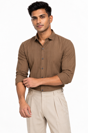 Brown Textured Designer Shirt