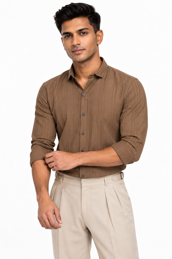 Brown Textured Designer Shirt