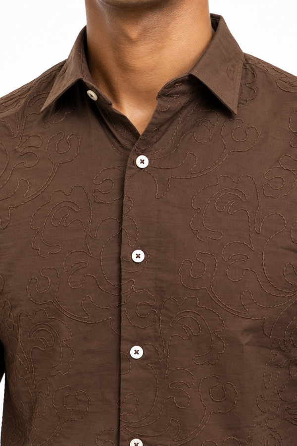Brown Embroidery Shirt