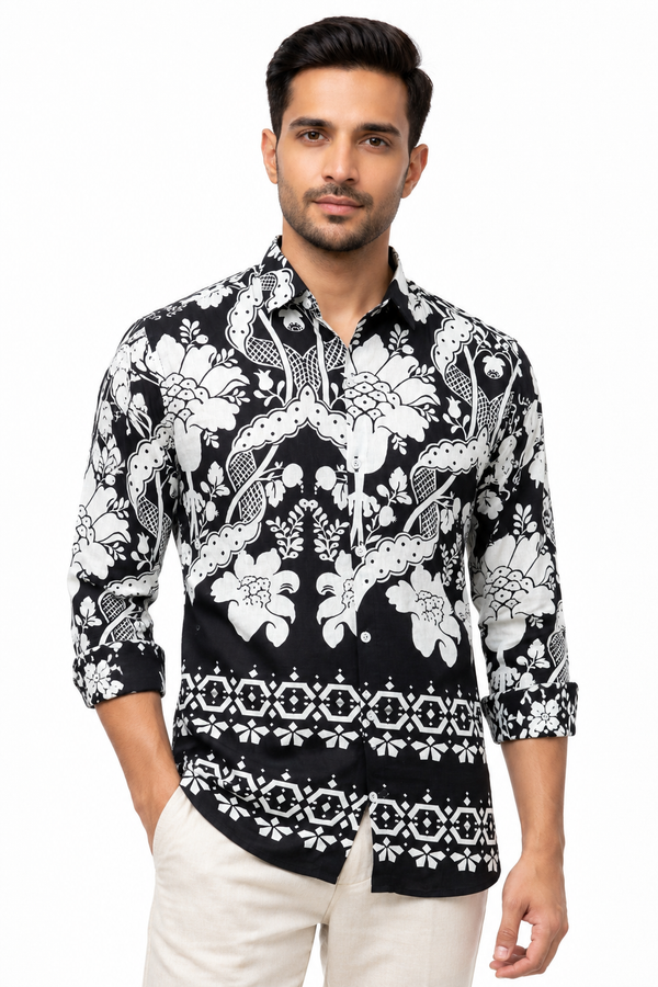 Black Floral Printed Shirt
