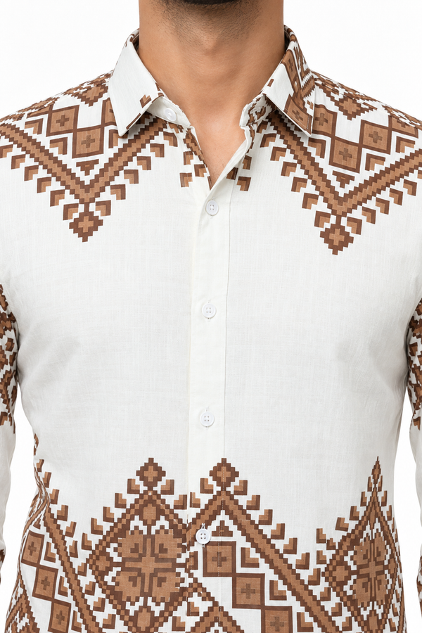 White Geometric Printed Shirt
