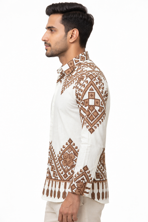 White Geometric Printed Shirt