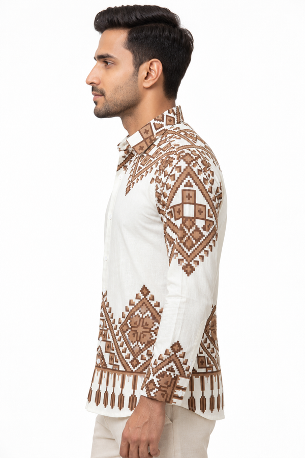 White Geometric Printed Shirt