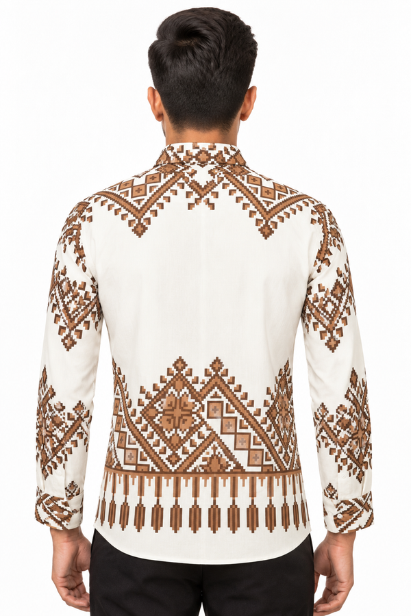 White Geometric Printed Shirt