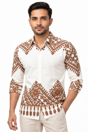 White Geometric Printed Shirt