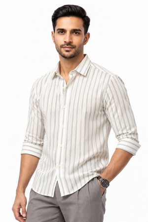 White Linen Stripe Shirt