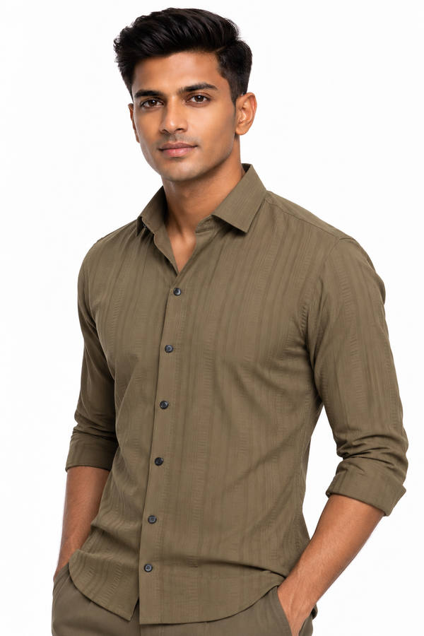 Green Textured Designer Shirt