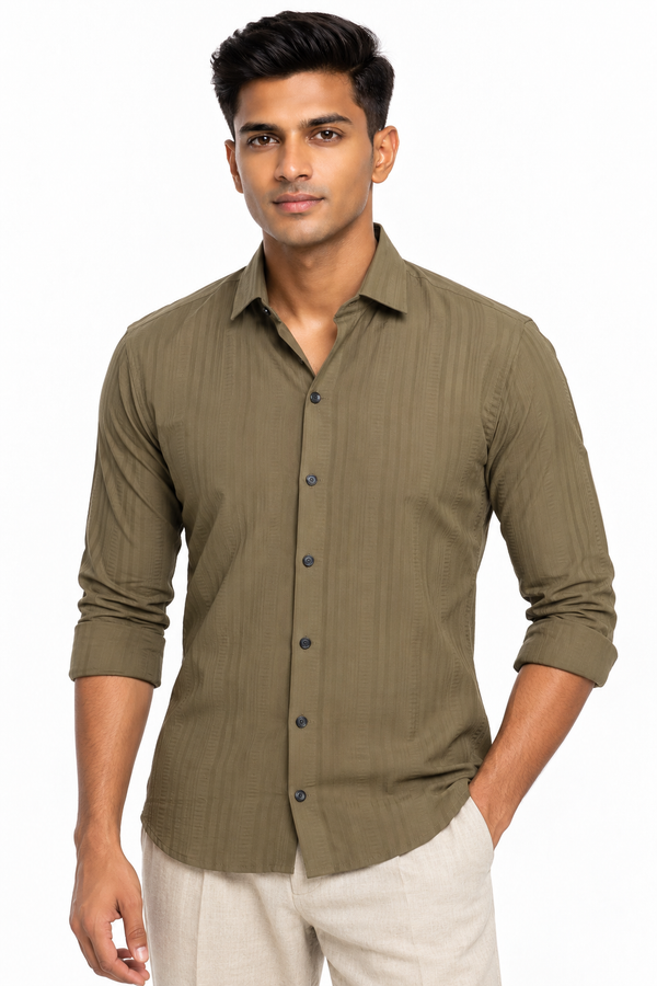 Green Textured Designer Shirt