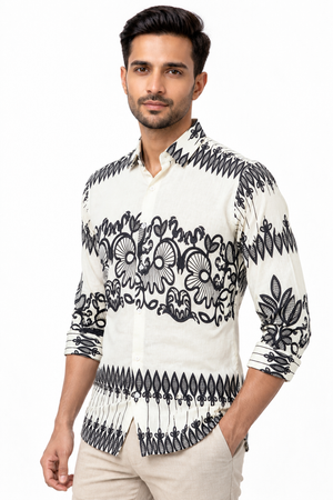 White Border Printed Shirt
