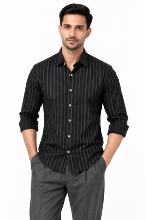 Black Linen Stripe Shirt
