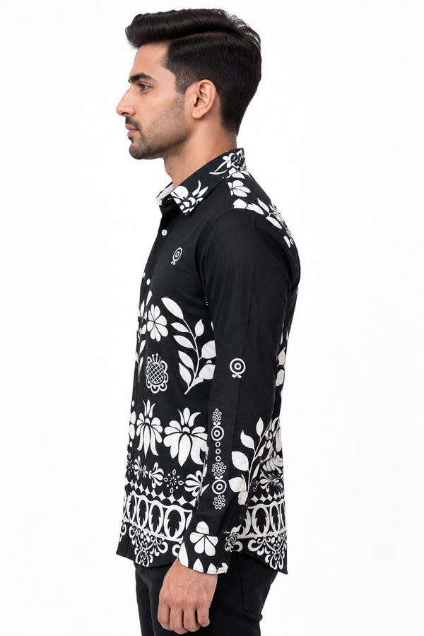 Black Botanical Printed Shirt