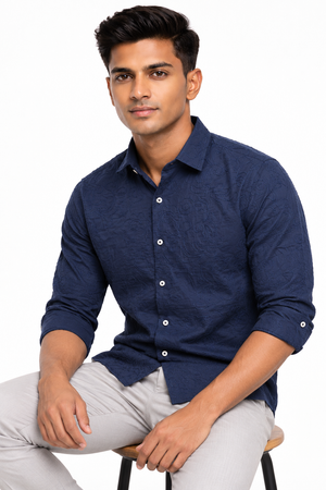 Navy Blue Embroidery Shirt