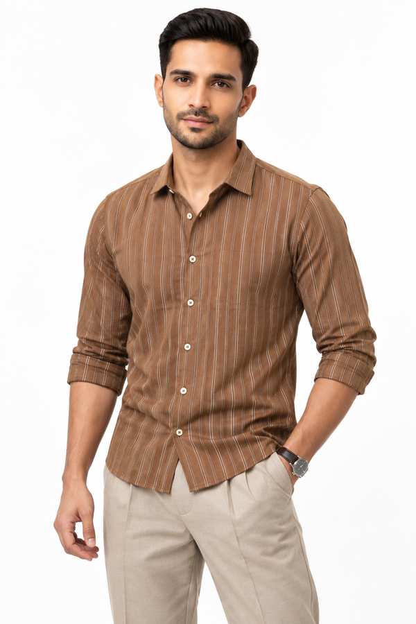 Brown Linen Stripe Shirt