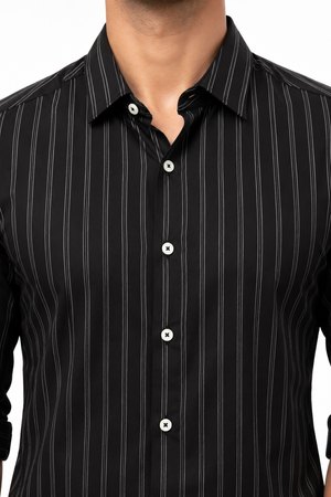 Black Linen Stripe Shirt