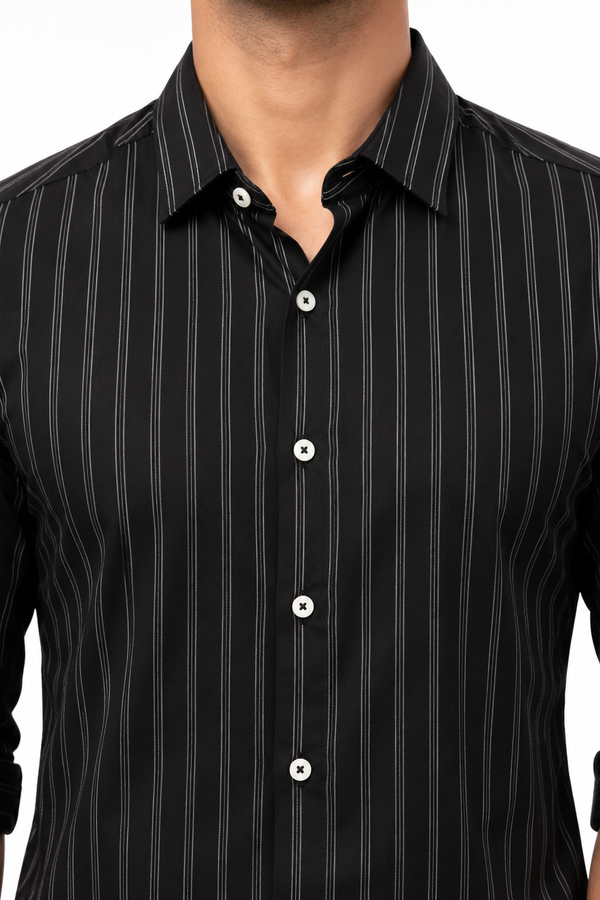 Black Linen Stripe Shirt