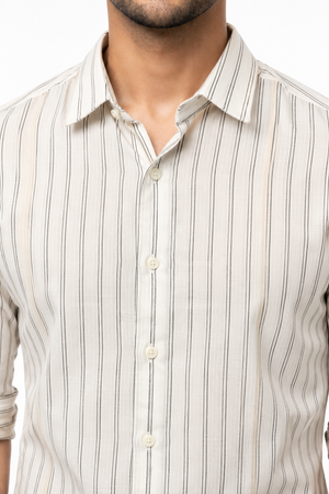 White Linen Stripe Shirt