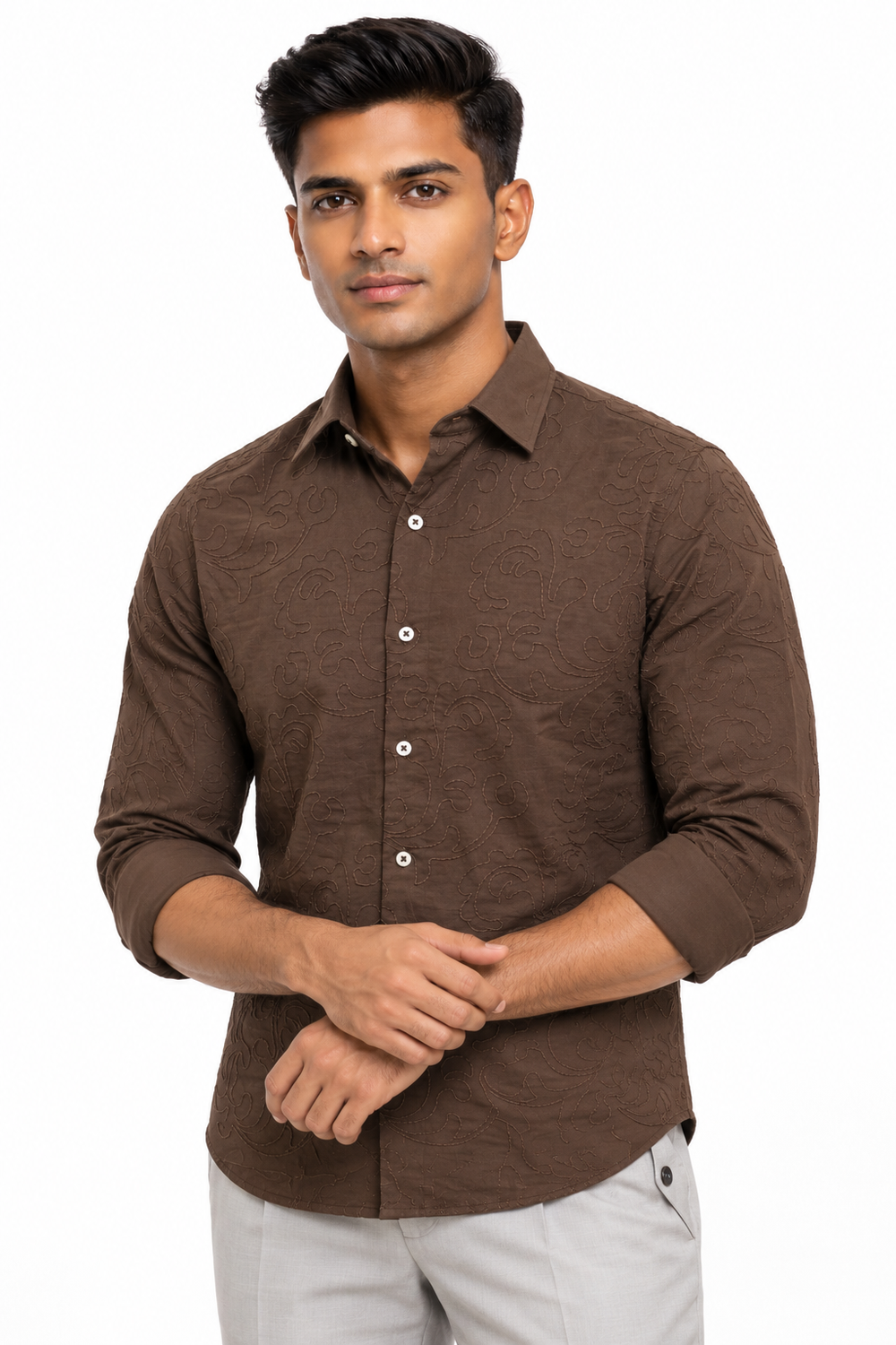 Brown Embroidery Shirt