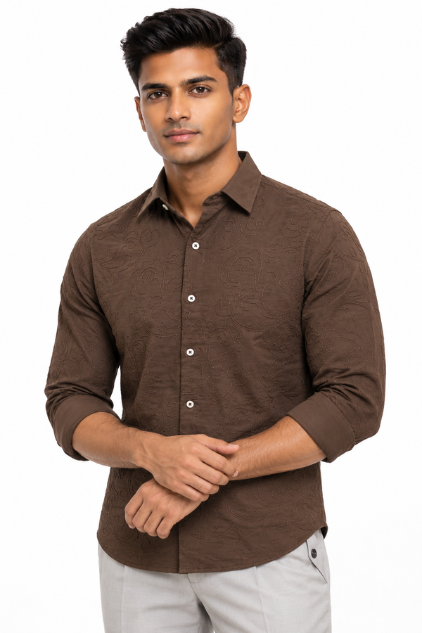 Brown Embroidery Shirt