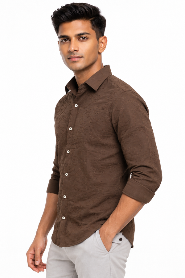 Brown Embroidery Shirt