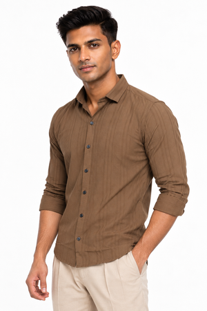 Brown Textured Designer Shirt