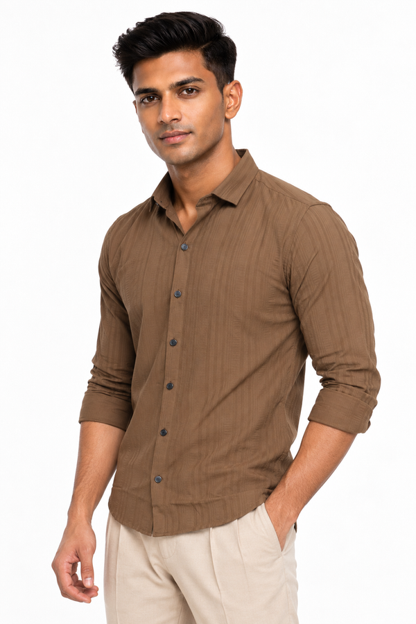 Brown Textured Designer Shirt