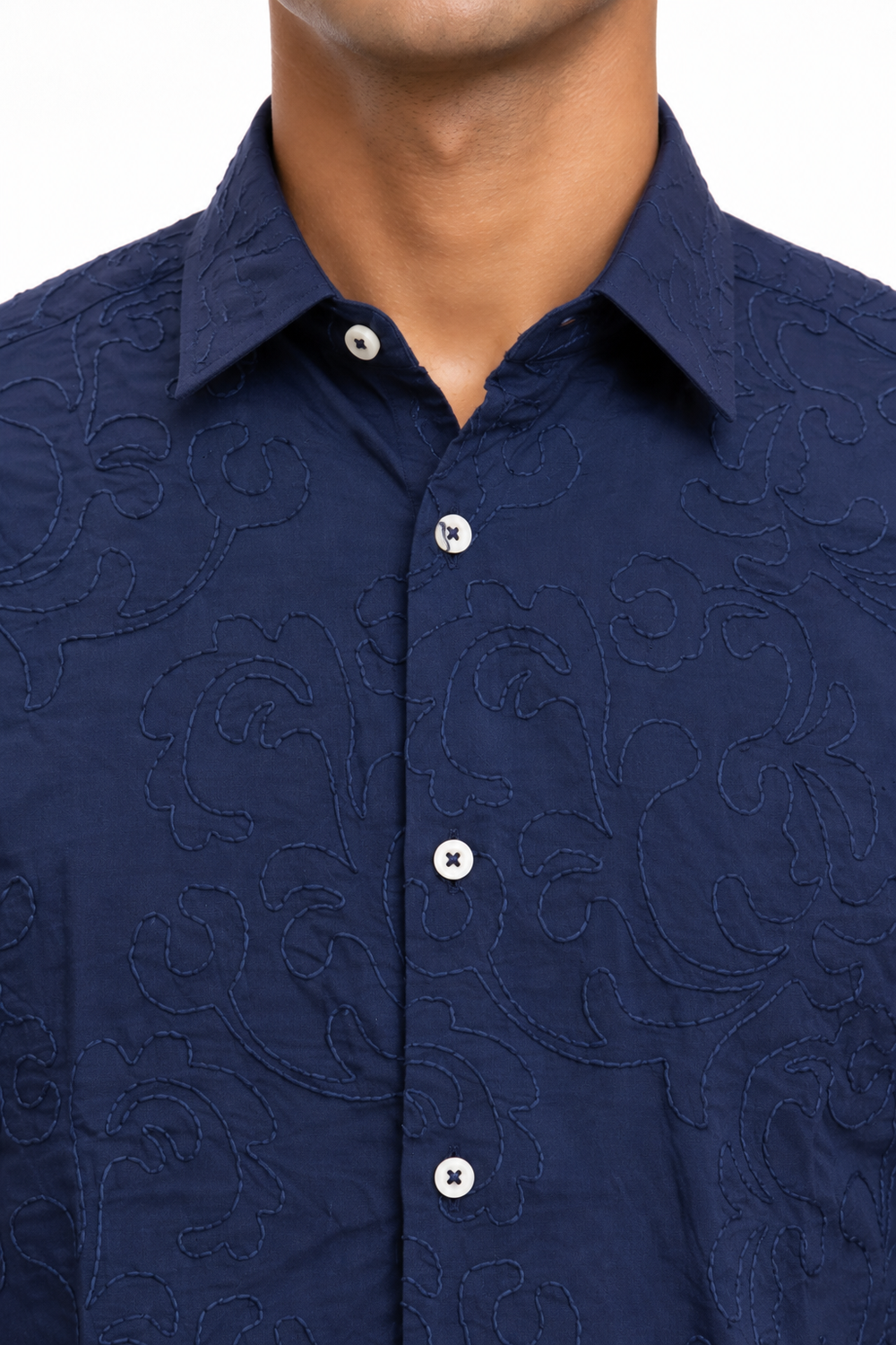 Navy Blue Embroidery Shirt