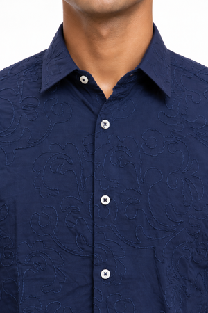 Navy Blue Embroidery Shirt